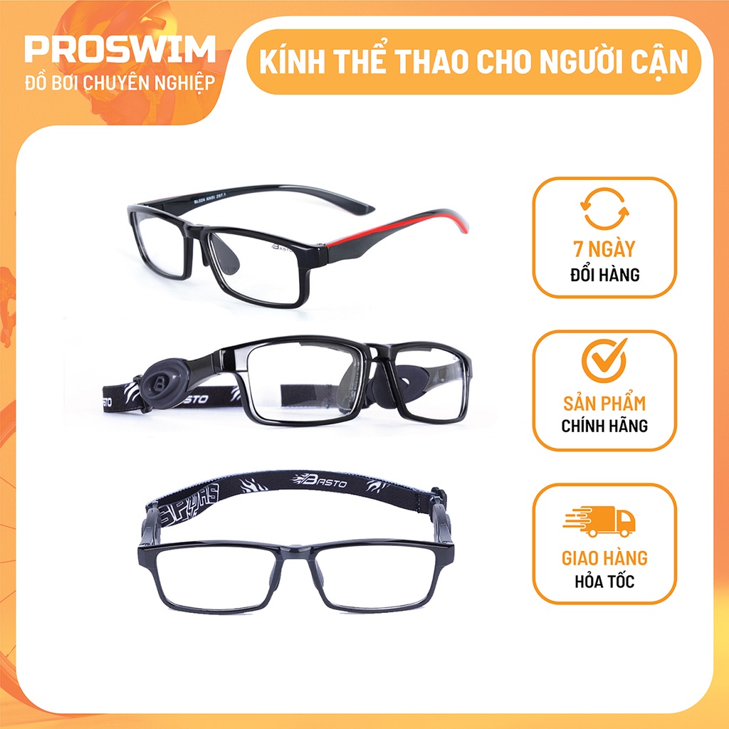 Bộ kính cận chạy bộ cầu lông tennis gọng kính thể thao 2 chức năng Basto BL024 Đen đỏ