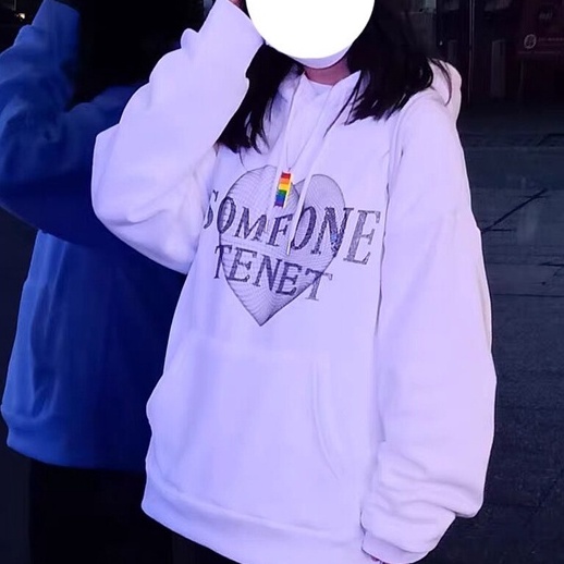 Áo Hoodie Dáng Rộng In Chữ Và Trái Tim Xinh Xắn Dễ Phối Đồ