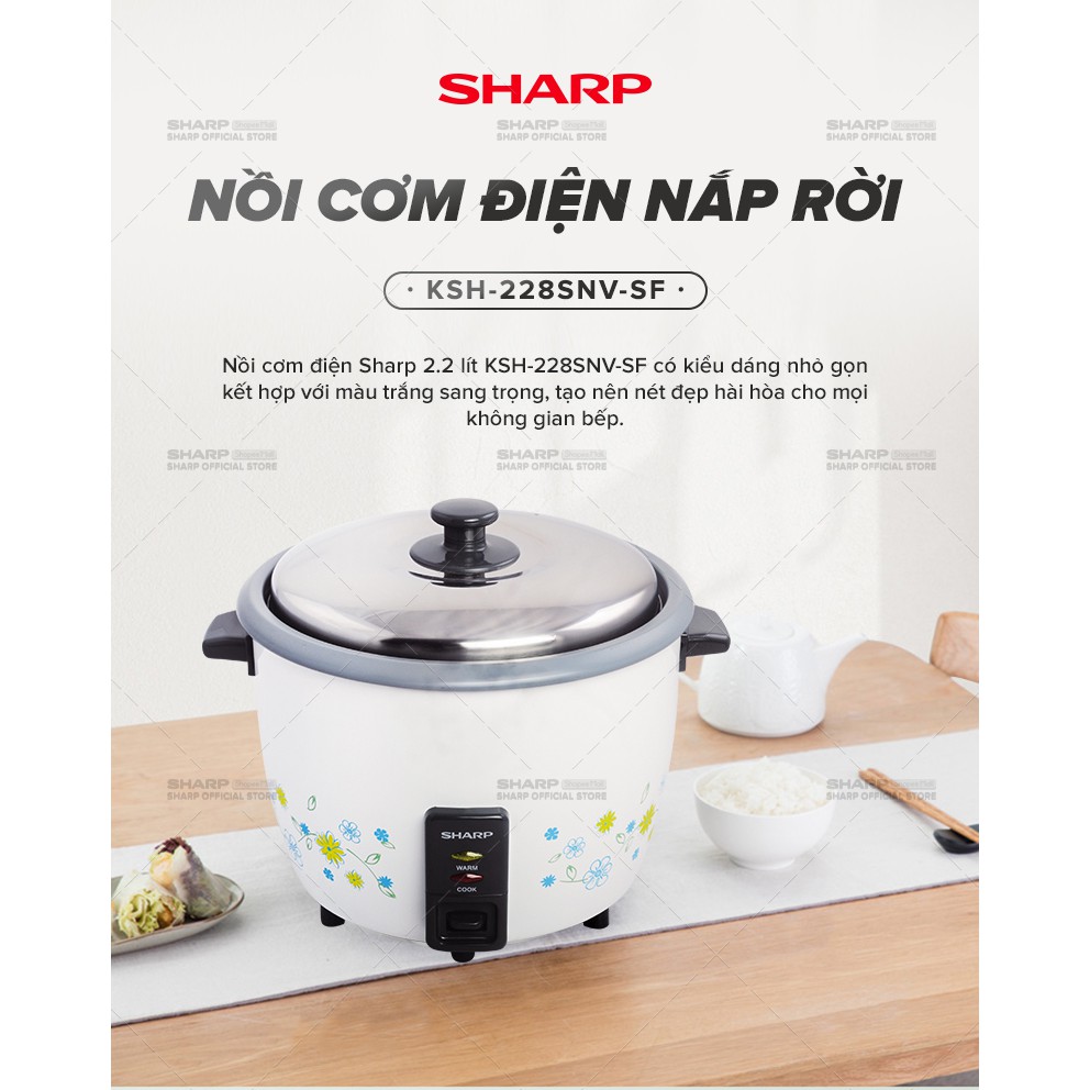 Nồi Cơm Điện Nắp Rời Sharp KSH-228SNV-SF 2.2 lít [Công Suất 850W]