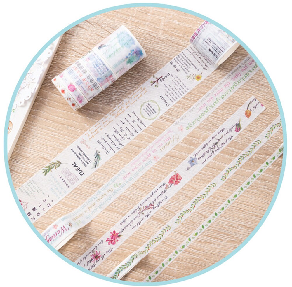 Bộ 10 cuộn băng washi dán trang trí in họa tiết cây cỏ & chim hồng hạc