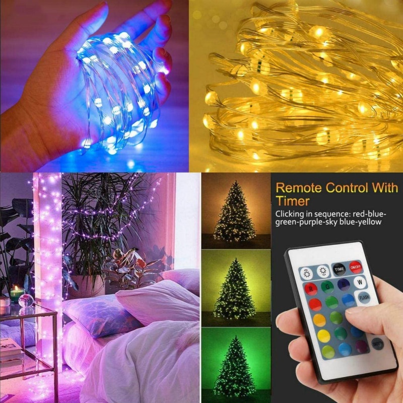 Dây Đèn Led 50 / 100 / 200 Bóng Bằng Đồng Kèm Điều Khiển Từ Xa Trang Trí Giáng Sinh