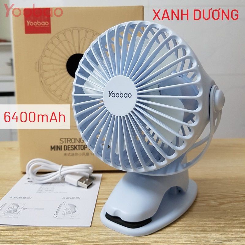 Quạt Yoobao F04 6400mAh Pin Sạc Tích Điện Chạy 32h, Quạt Mini Chân Kẹp Đa Năng Xoay 720 Độ