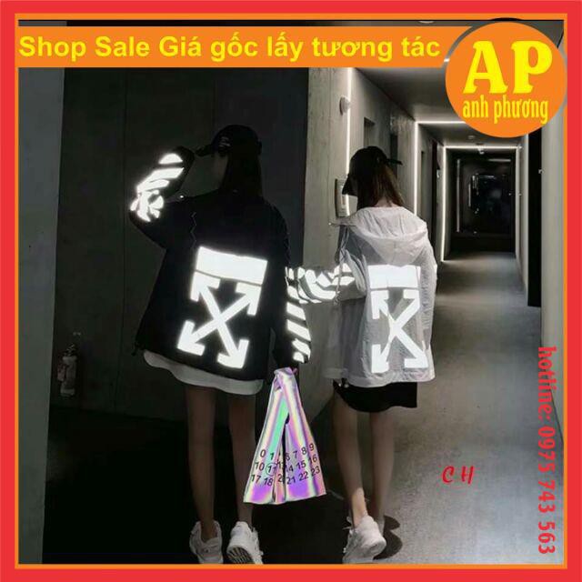 Áo khoác phản quang white off chất gió hàng 1 lớp có hình in phản quang
