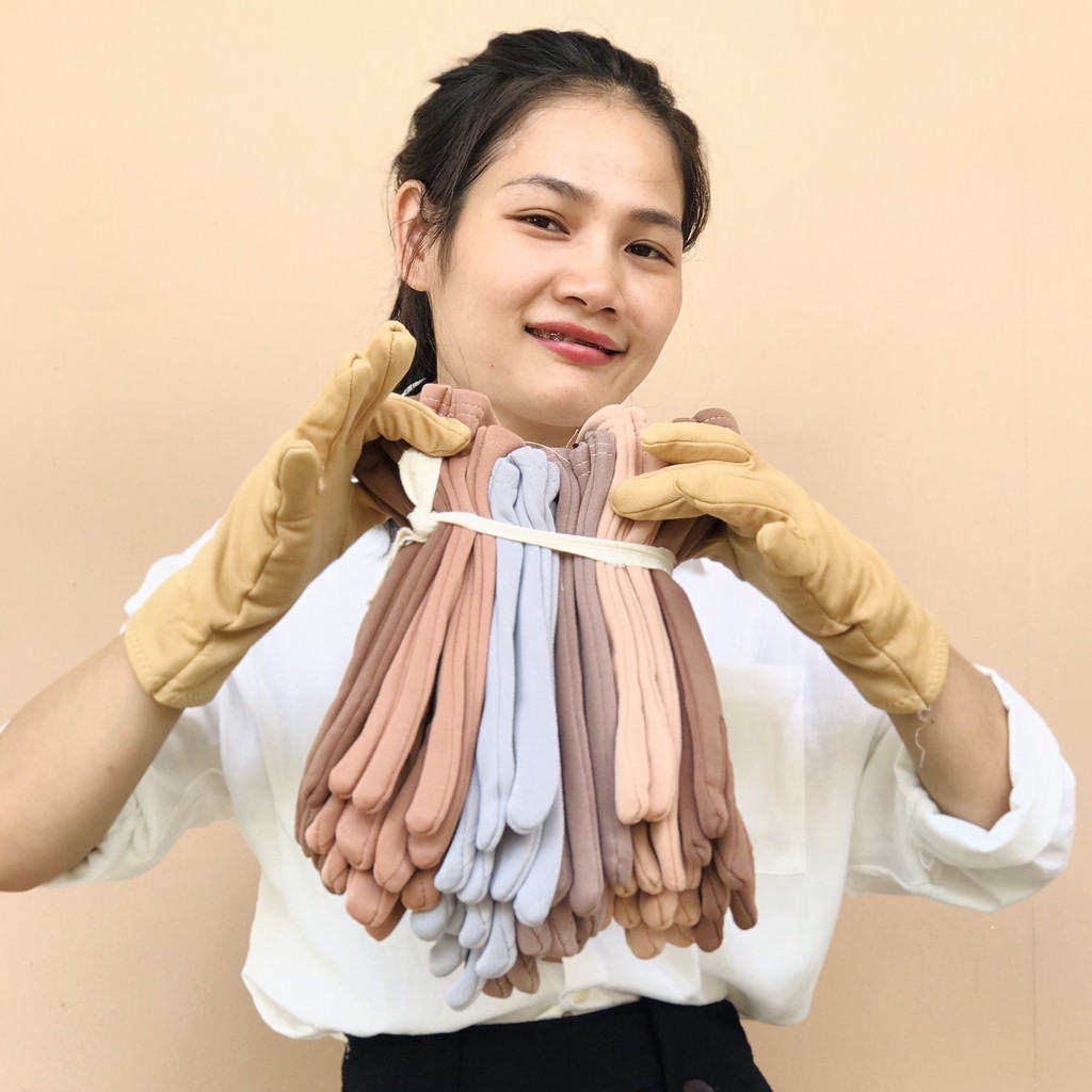 Bao tay găng tay Nữ chất liệu vải cotton hở 2 ngón chống nắng giữ ấm lái xe, sử dụng điện thoại