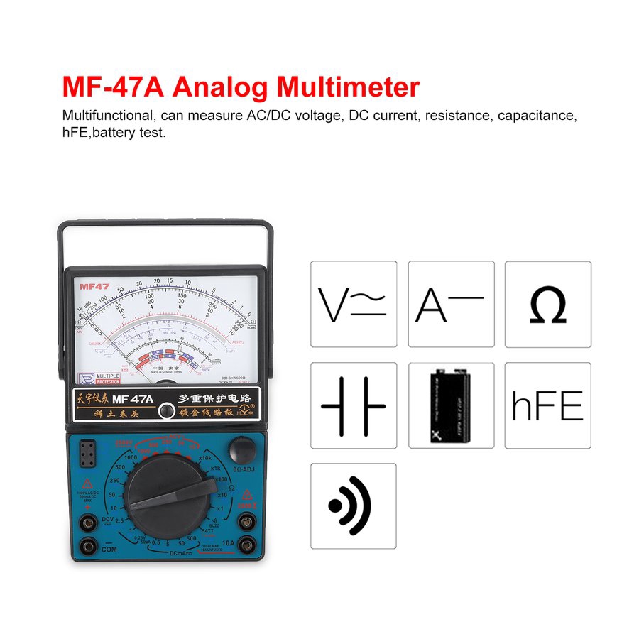 MF-47A Analog Multimeter DC/AC Voltage Current Meter Battery Test Multitester