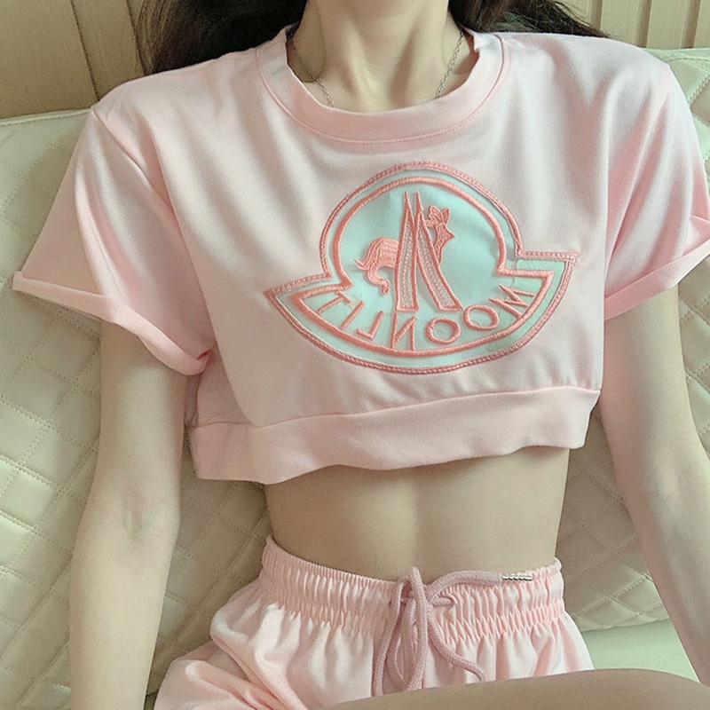 Set Áo Thun Croptop Tay Ngắn + Quần Short Lưng Cao Thời Trang Mùa Hè Cho Nữ