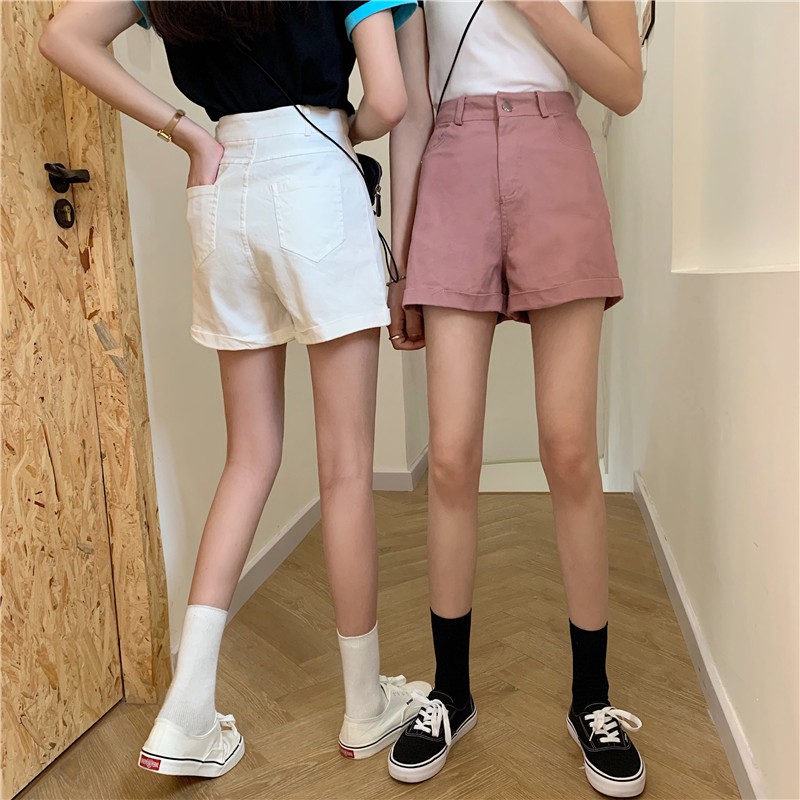 Quần ngắn Xiaozhainv cạp cao ống rộng phong cách Hàn Quốc | BigBuy360 - bigbuy360.vn
