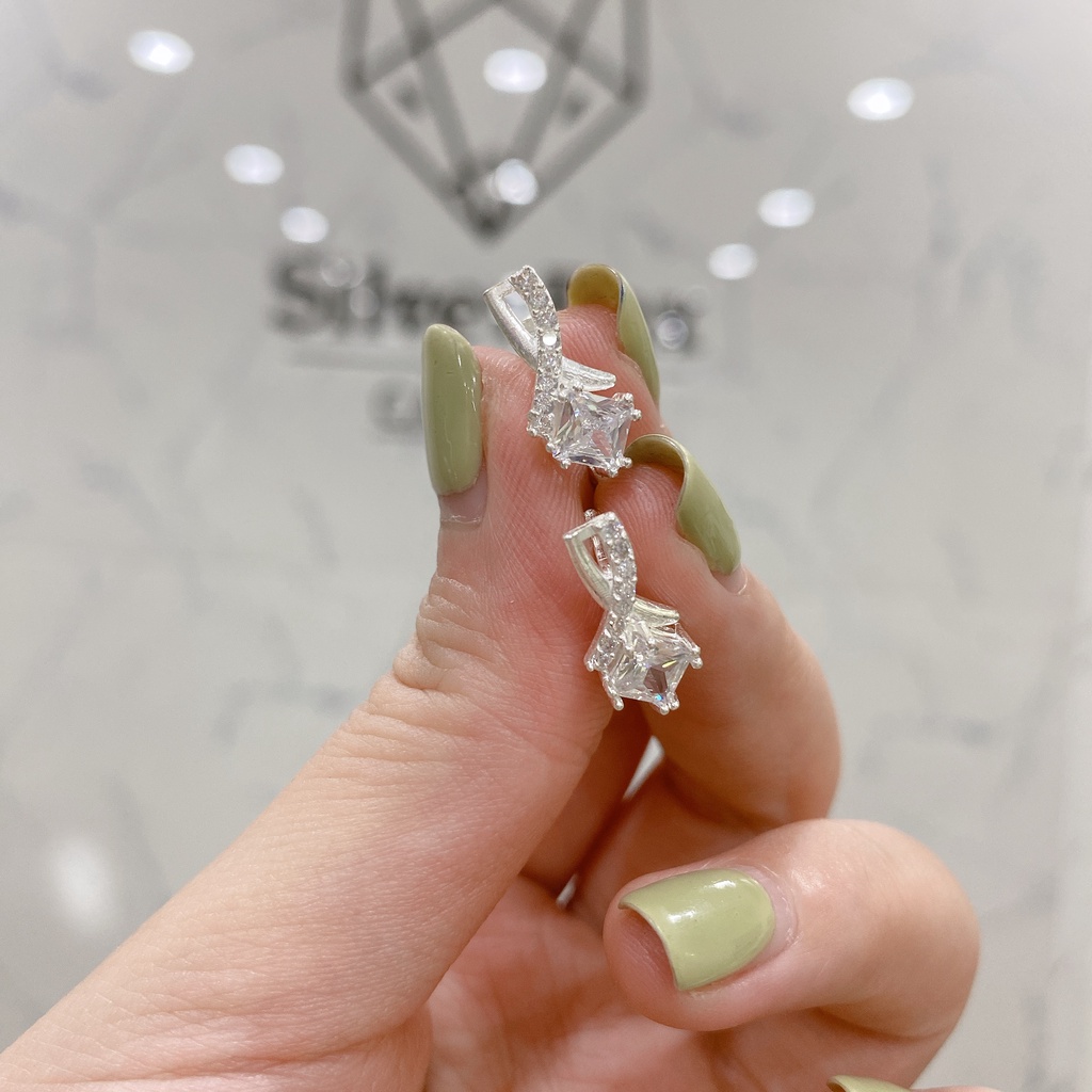 Khuyên Tai Bạc Ta CaoBac Jewellery Cho Nữ Thiết Kế Ổ Đá Vắt ChéO Đính Đá Tinh Tế Lấp Lánh Dành Tặng Cho Bạn Gái