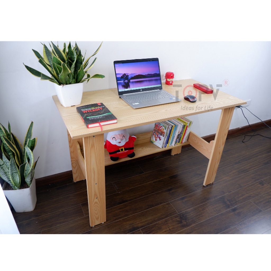 Bàn làm việc bàn học kèm kệ sách gỗ TopV lắp giáp thông minh cho học sinh sinh viên văn phòng 1m2 trắng