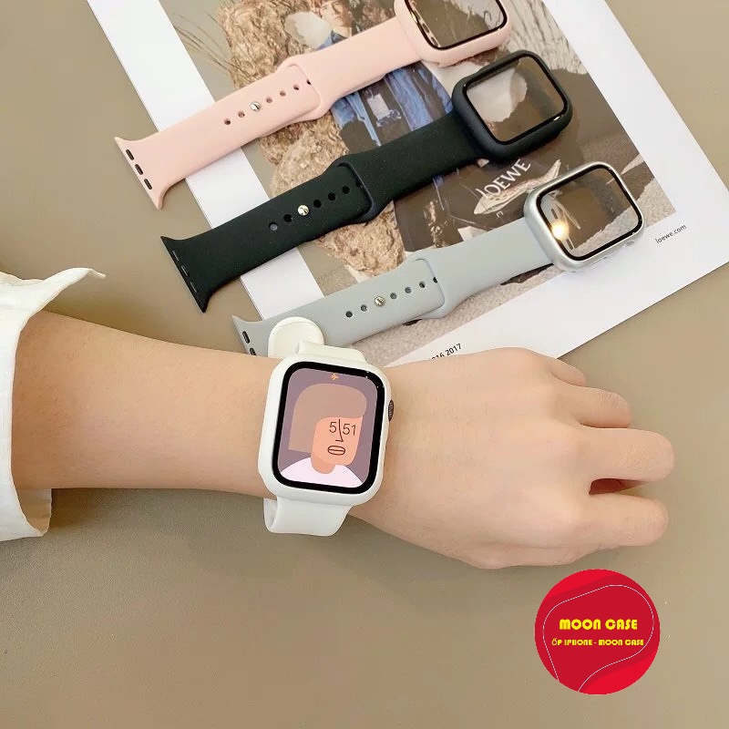 Dây đeo silicon + Ốp bảo vệ mặt đồng hồ dành cho đồng hồ Apple watch 38mm 40mm 42mm 44mm