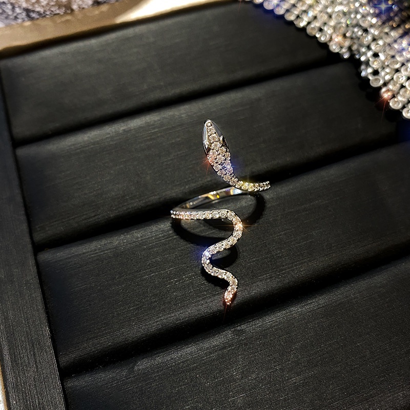 Nhẫn Hở Hình Rắn Đính Đá Zircon Sang Trọng Cổ Điển Có Thể Điều Chỉnh Cho Nam Nữ
