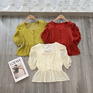 Áo babydoll cổ vuông tay chun 25098 minz