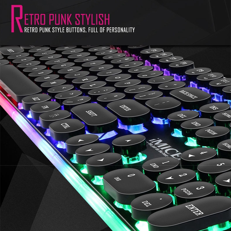IMICE Bàn Phím Chơi Game AK-700 Retro Punk Mechanical Keyboard Feel Suspension Round Cap Keyboard