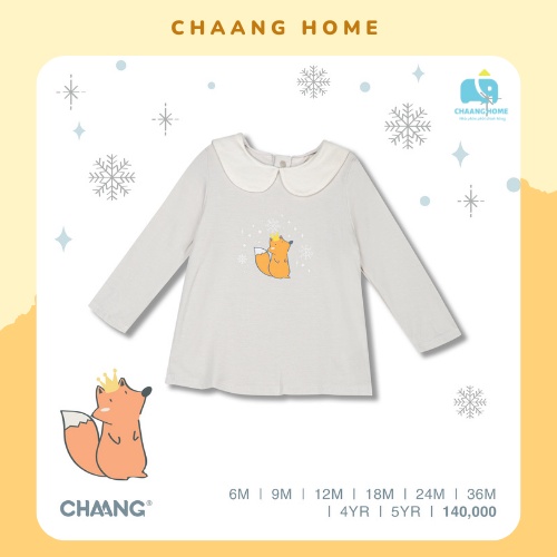 Áo thu đông cho bé gái dài tay cotton cổ sen Snow ghi Chaang