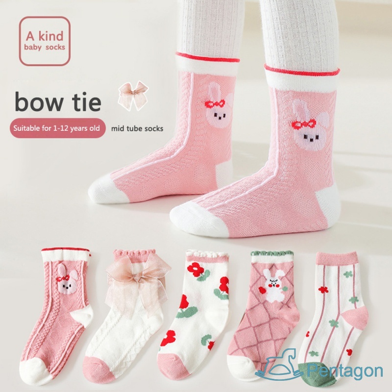 Vớ Dài Trung Bình In Họa Tiết Hoạt Hình Hoa Và Nơ Ngọt Ngào Thời Trang Xuân Thu