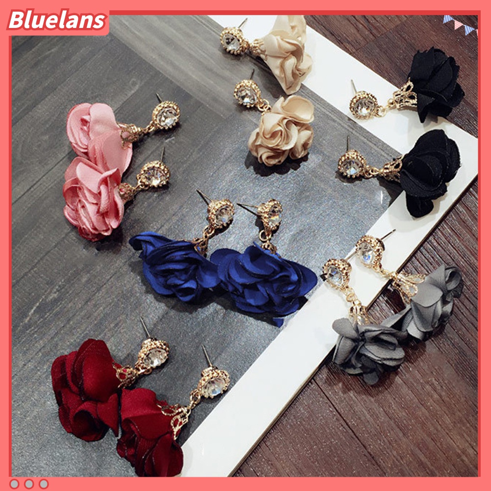 Đôi Bông Tai Dáng Rơi Họa Tiết Hoa Đính Đá Thời Trang Cho Nữ