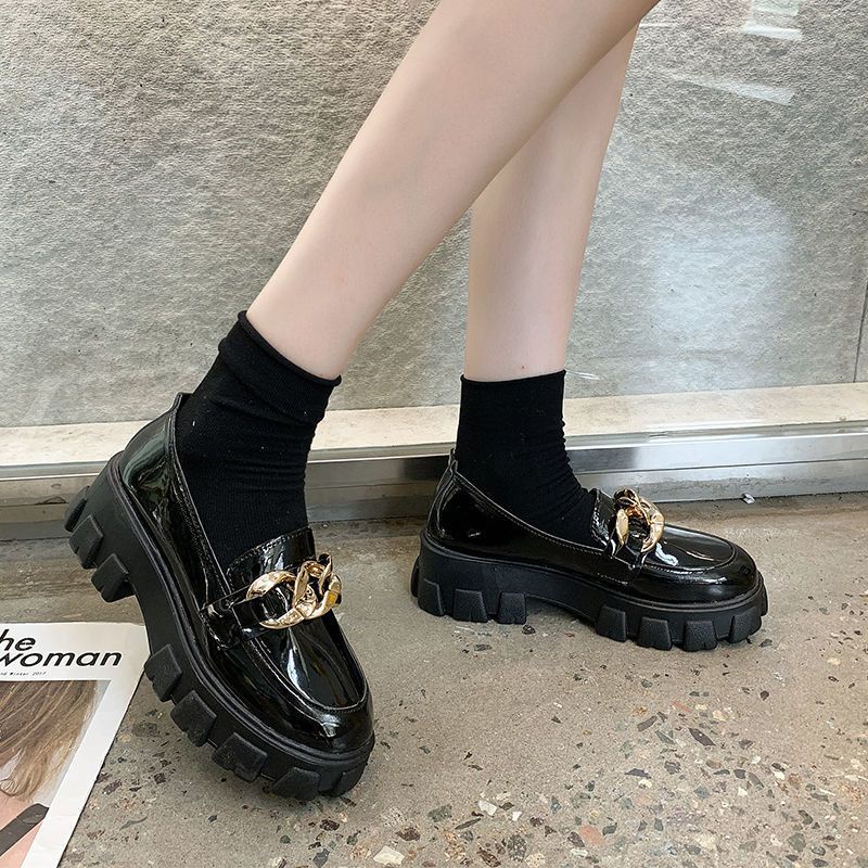 Giày Lười Da Mũi Tròn Đế Dày Phong Cách Anh Quốc Thời Trang Xuân Thu Cho Nữ