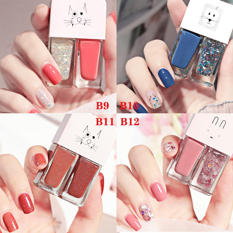 Gel sơn móng tay 2 trong 1 màu lì nhũ lấp lánh đẹp bền màu