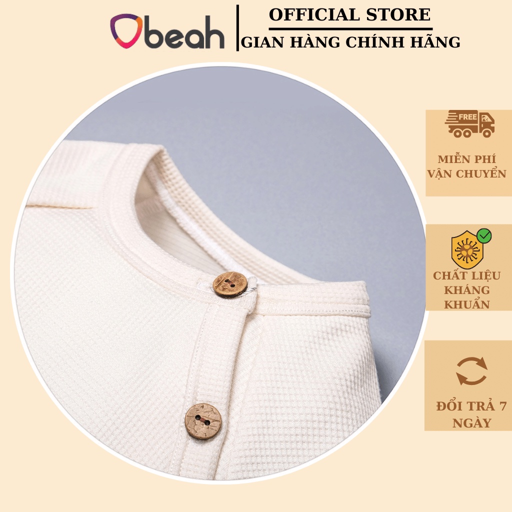 Sét bộ cho bé sơ sinh vạt chéo kèm mũ chất liệu cotton tổ ong cao cấp thoải mái cho bé yêu Obeah OB102101