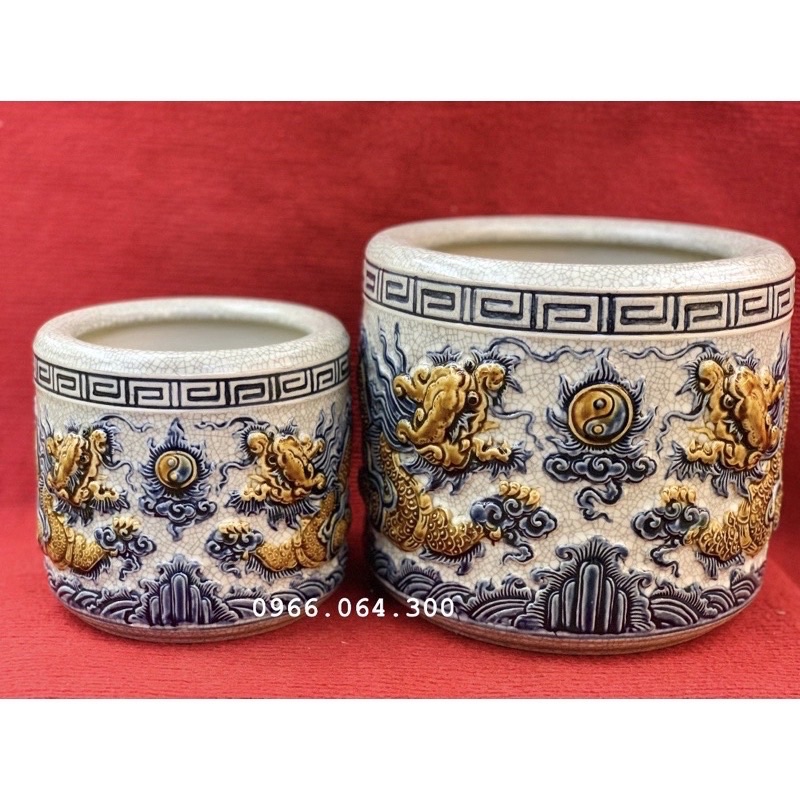 Bát Hương Men Rạn Đắp Nổi Bát Tràng