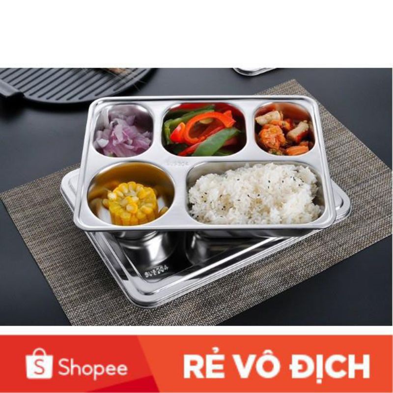 Bộ khay cơm 5 ngăn inox 304 nắp inox