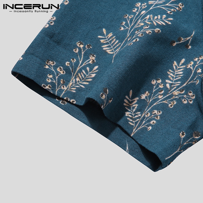Áo kiểu INCERUN tay ngắn cotton in họa tiết phong cách vintage cá tính thời trang cho nam