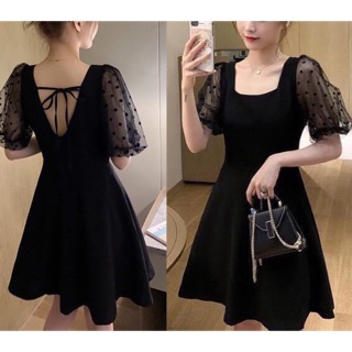 Đầm lưới tay phồng chấm bi
