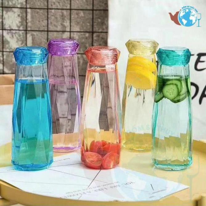 Bình nước thủy tinh màu dáng kim cương cao cấp 430ml