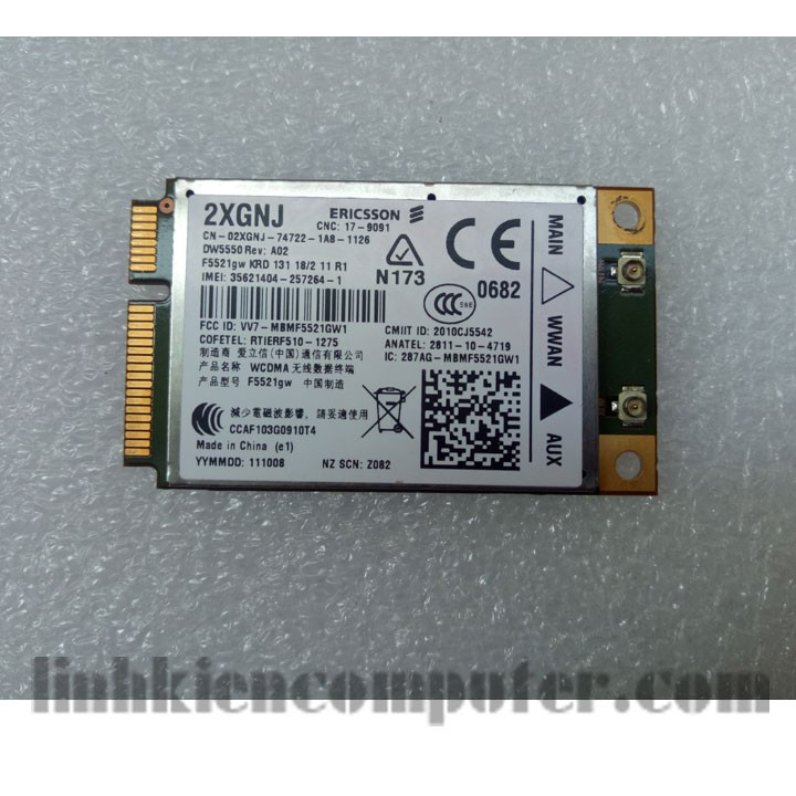 Card wwan Dell DW5550 Mobile Broadband  dùng cho laptop E6320 / E5420 / 2120 / E6420 / E6520 / E6220 / E6420 ATG / E5520