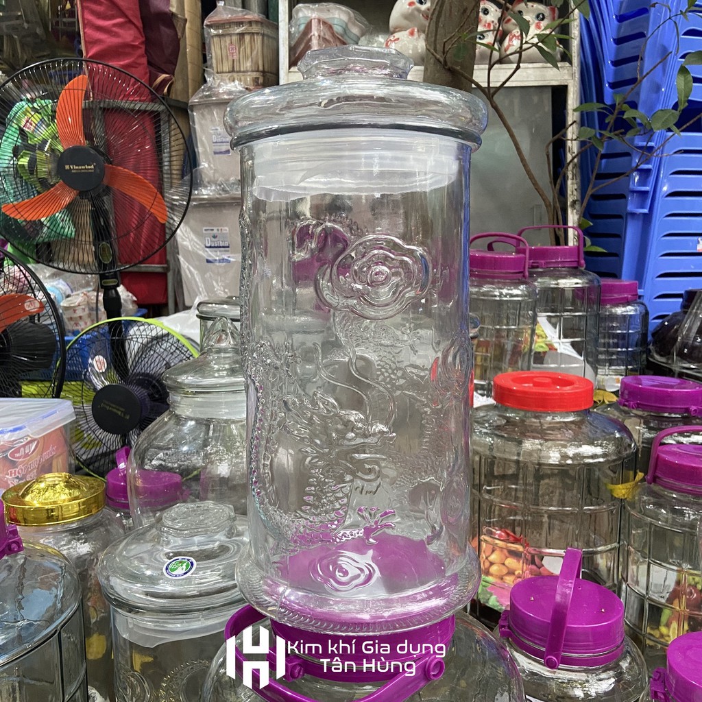 Bình Ngâm Rượu 10Lít, 19Lít Có Hoa Văn Dáng Trụ Rồng - Không Van