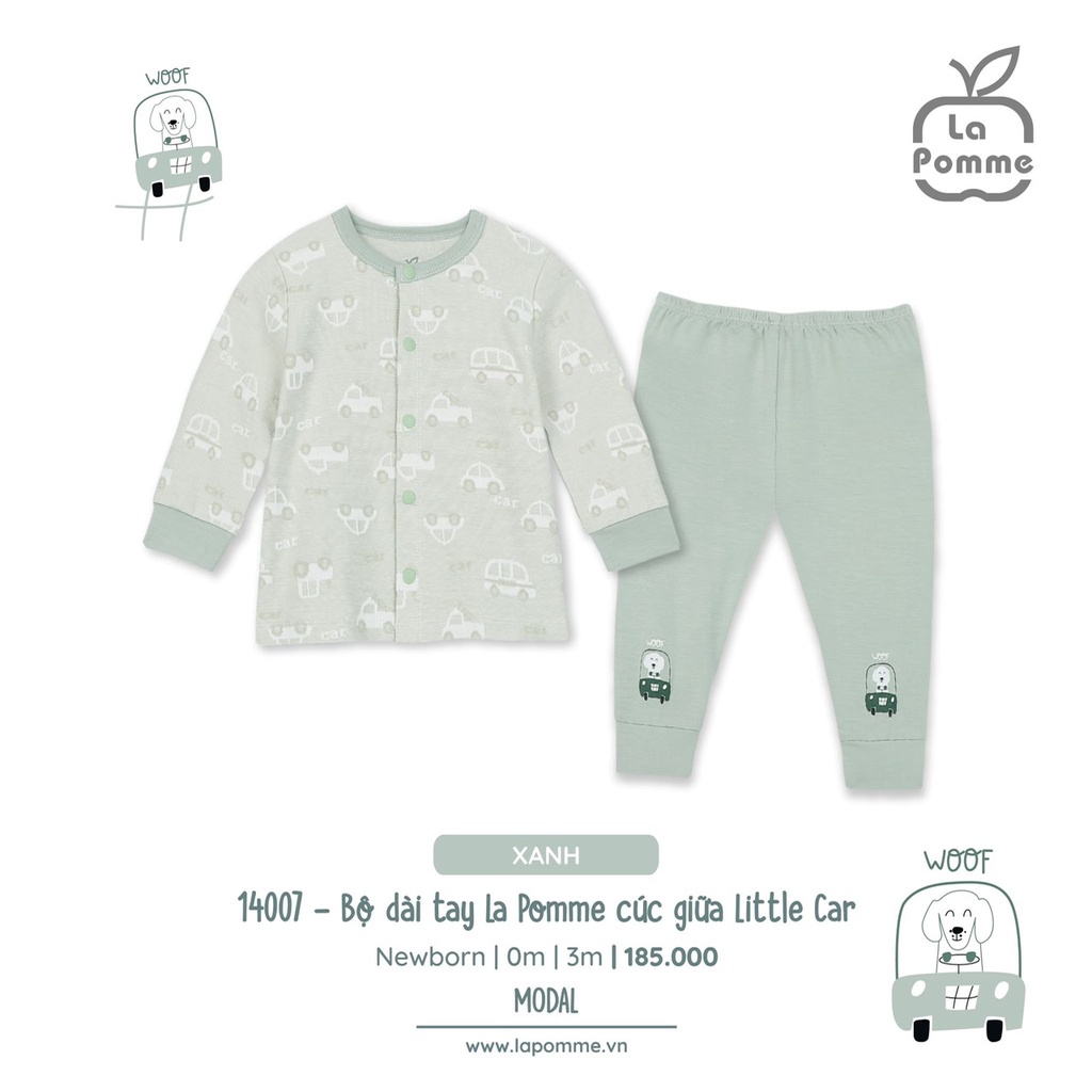 Set combo sơ sinh hãng La Pomme chất vải Modal cao cấp mềm mịn thoáng mát body, bộ cài chéo, cài giữa, mũ nón yếm xe hơi