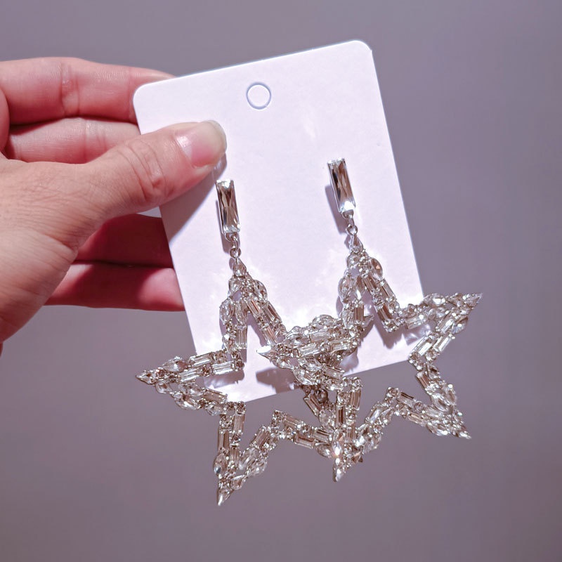 Khuyên Tai Ngôi Sao Đính Đá zircon Kim Cương Lấp Lánh Phong Cách Đường Phố Âu Mỹ Mới