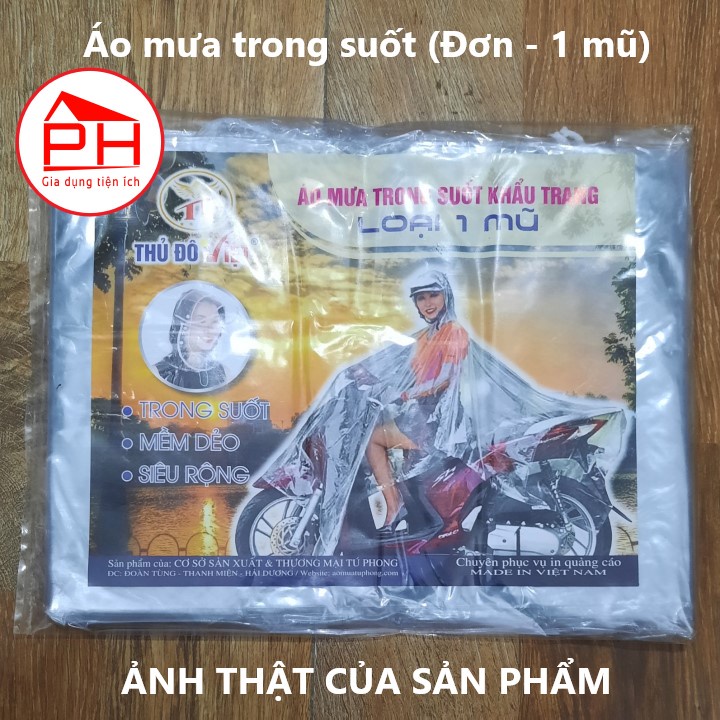 Áo mưa trong suốt Thành Long (Đơn, 1 Mũ) - Hàng cao cấp mềm dẻo thời trang - Gia dụng Phước Hòa