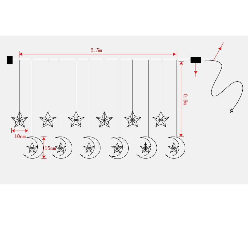 Dây Đèn LED Rèm Trăng Sao Chống Thấm Nước Trang Trí Ngoài Trời - Dài 2.5 Mét