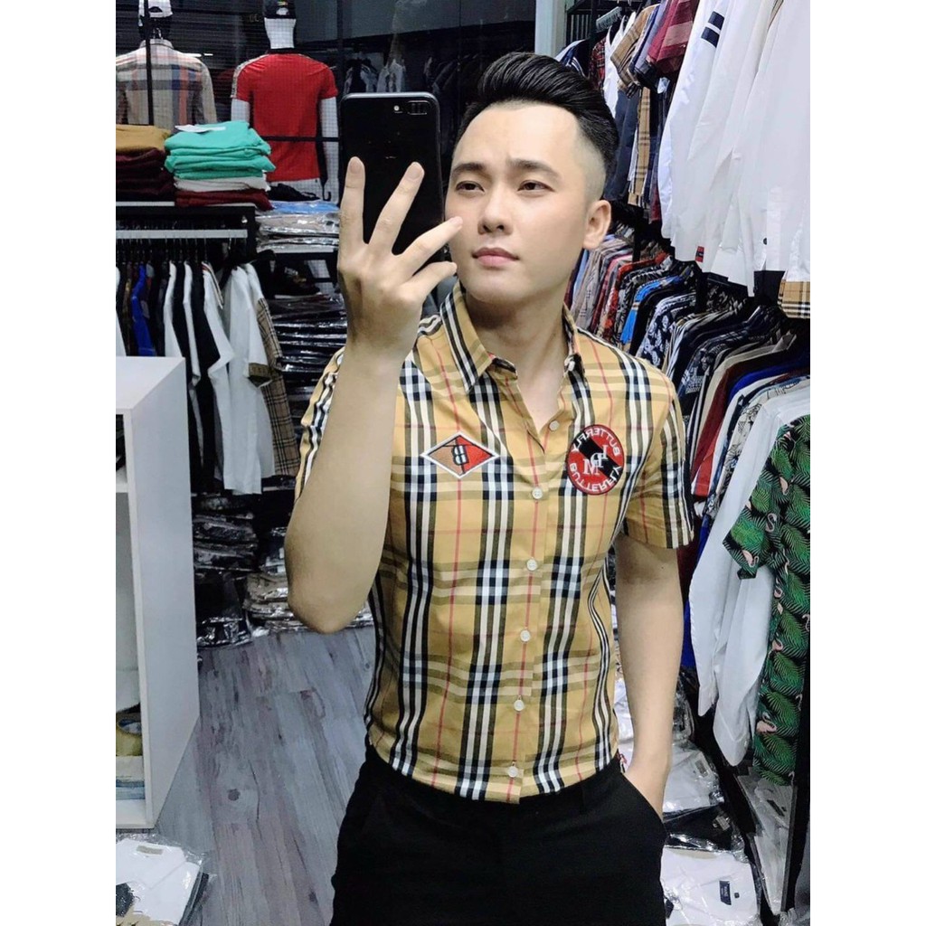 Áo Sơ Mi Nam Dài Tay Vải Lụa Cao Cấp, Áo Sơ Mi Họa Tiết Caro Vàng Thêu Ôm Form Body, T-man | BigBuy360 - bigbuy360.vn