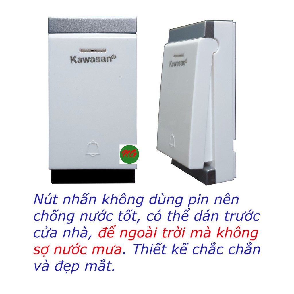 Bộ chuông cửa - 3 CHUÔNG không dây có nút nhấn chống nước và không dùng pin KAWASAN DB818