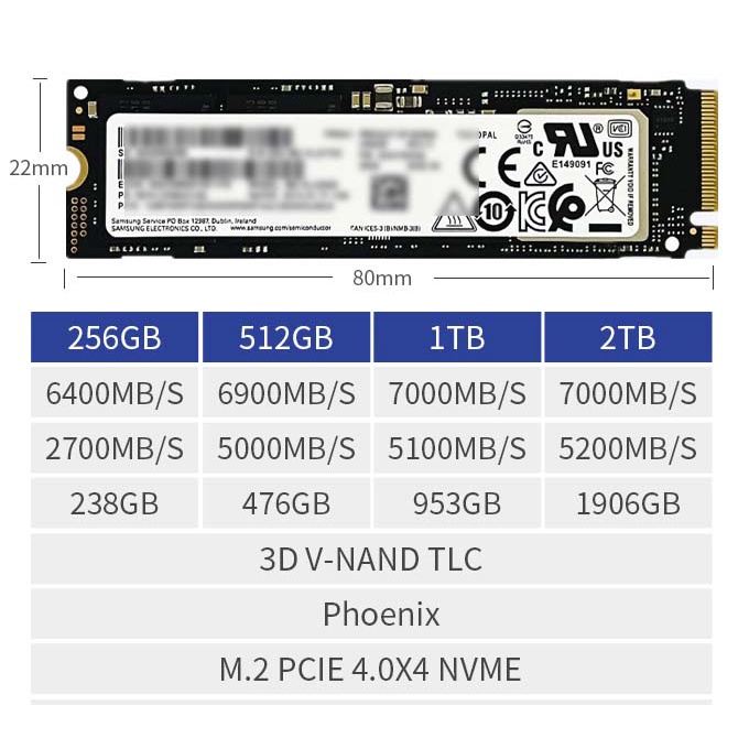 Ổ cứng SSD M.2 PCIe NVMe Samsung PM9A1 512GB ~ 6900MB/s bảo hành 3 năm