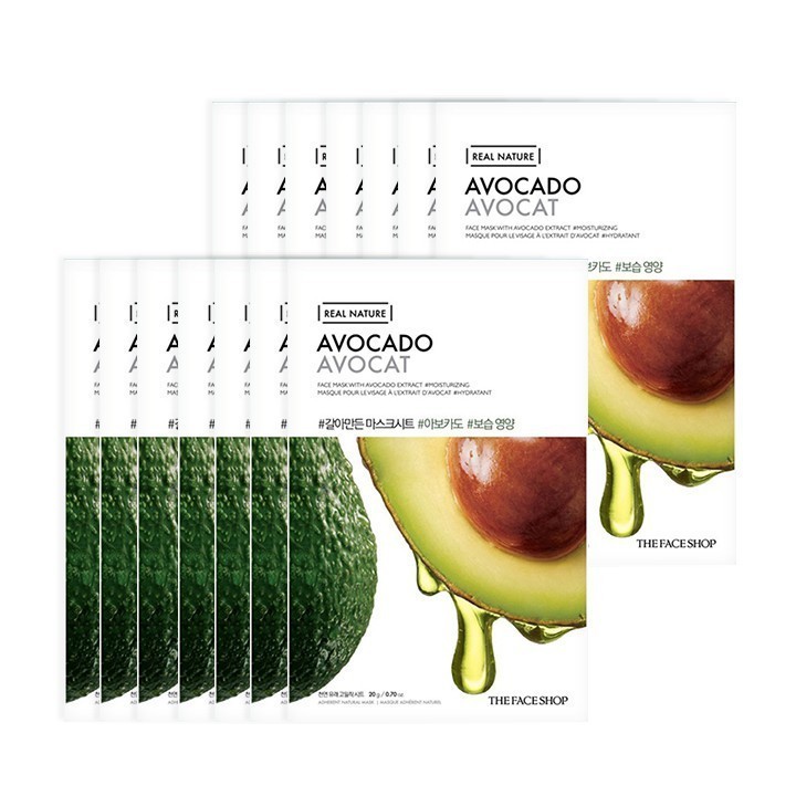 Bộ 14 Miếng Mặt Nạ Giấy Phục Hồi Ẩm Tối Ưu Thefaceshop Real Nature Avocado (20gx14 miếng)