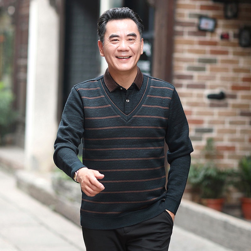 ◑♣Áo sơ mi nhung cho nam giới trung niên, áo ấm bố dày cho người cao tuổi và trung niên cỡ lớn