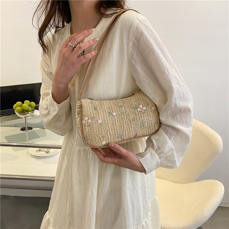 Túi Đeo Vai Hình Vuông Đan Cói Phối Ren Phong Cách Hàn Quốc Thời Trang Mùa Xuân 2022