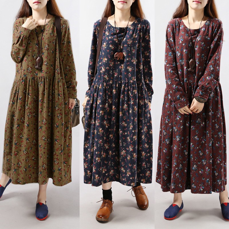 Đầm Maxi ZANZEA Dài Tay In Hoa Thời Trang Thanh Lịch Dành Cho Nữ