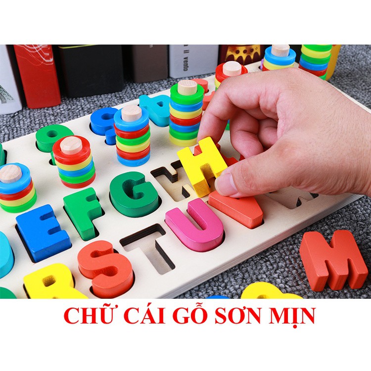 [GIÁ RẺ NHẤT] Giáo Cụ Montessori- Bộ Bảng Cột Tính, Số Kèm Thêm Chữ Cái Bằng Gỗ Cho Bé