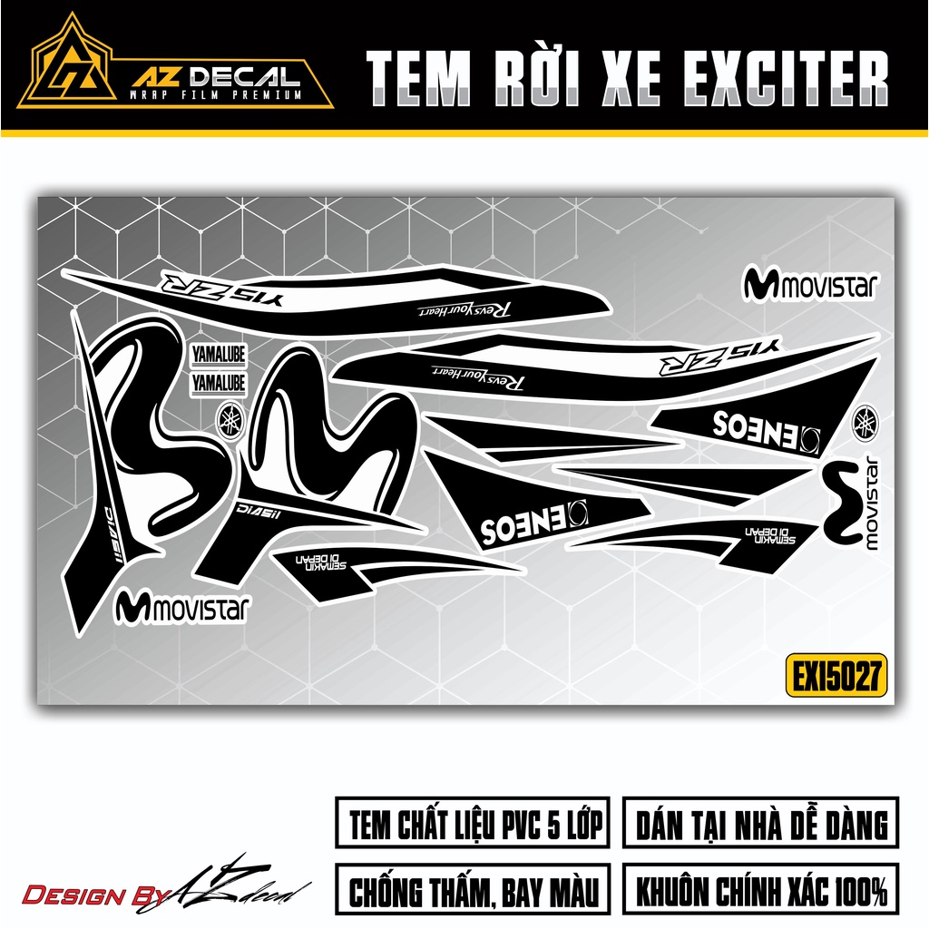Decal Rời Dán Xe Exciter 150 Thiết Kế Movistar | 2EX15027 | Tem Chế Dán Xe Ex150 Độc Đáo, Dễ Dán Tại Nhà