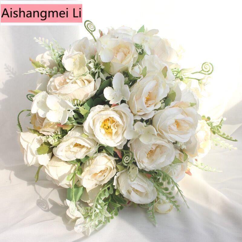 Bó Hoa Hồng Giả Màu Trắng Phong Cách Châu Âu Dùng Làm Phụ Kiện Chụp Ảnh Cưới/Đạo Cụ Chụp Ảnh Cưới/Đạo Cụ Chụp Ảnh Cưới Tiện Lợi