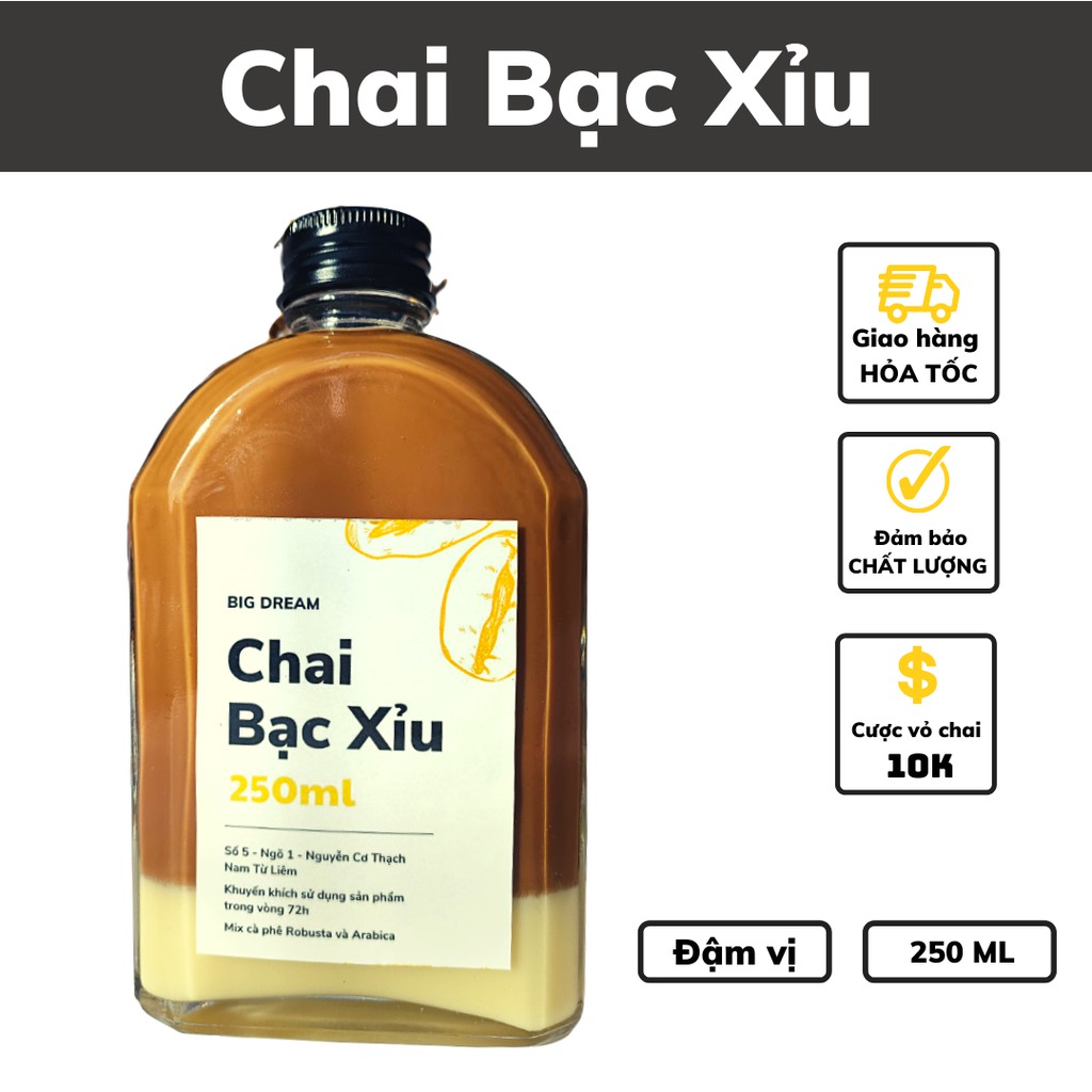 Cà phê nguyên chất đóng chai pha sẵn Bạc Xỉu 250ml phin cafe rang xay truyền thống đậm đà gia đình và văn phòng