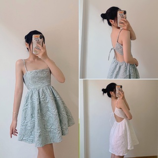 Đầm hai dây babydoll lưng cut-out thắt nơ