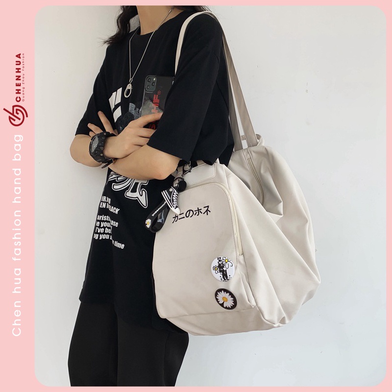 Túi đeo chéo vải canvas nữ ChenHua balo ulzzag đeo vai đeo chéo đi học đi chơi du lịch cỡ lớn kèm phụ kiện sticker TX92