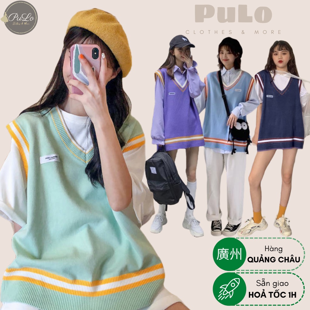 Áo gile len form dáng rộng màu xanh ngọc, xanh than, tím, xanh da trời hàng Quảng Châu AL011