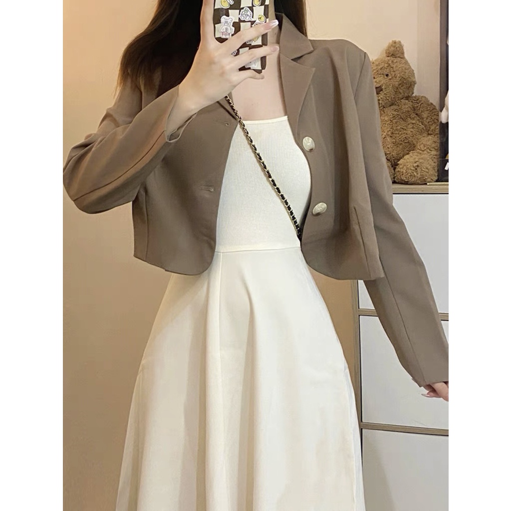 Áo blazer dáng ngắn croptop dài tay 2 lớp ulzzang