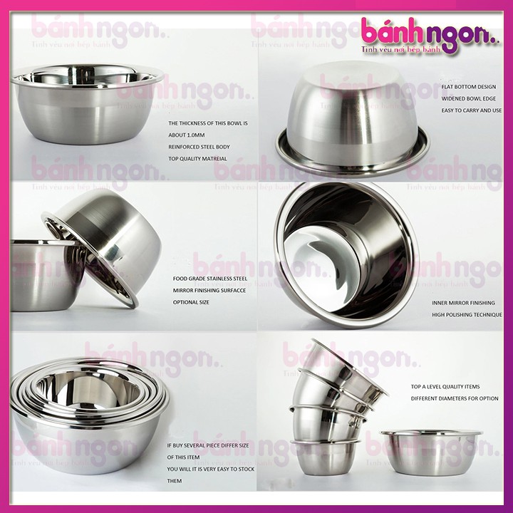 Âu trộn bột inox 20cm-22cm-24cm-26cm